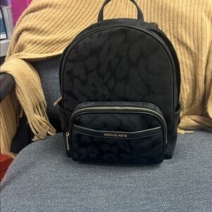 Michael Kors Black Camouflage-Print Backpack with Gold Hardware